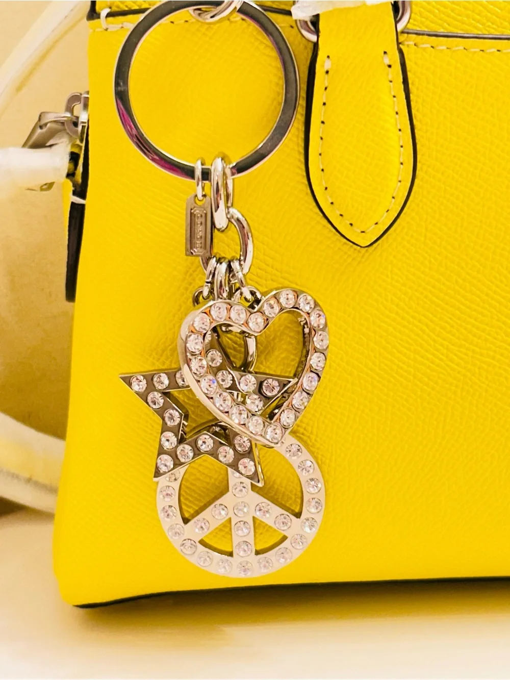 RARE Coach Y2K Swarovski Star Heart & Peace Sign Keychain/ Bag Charm
